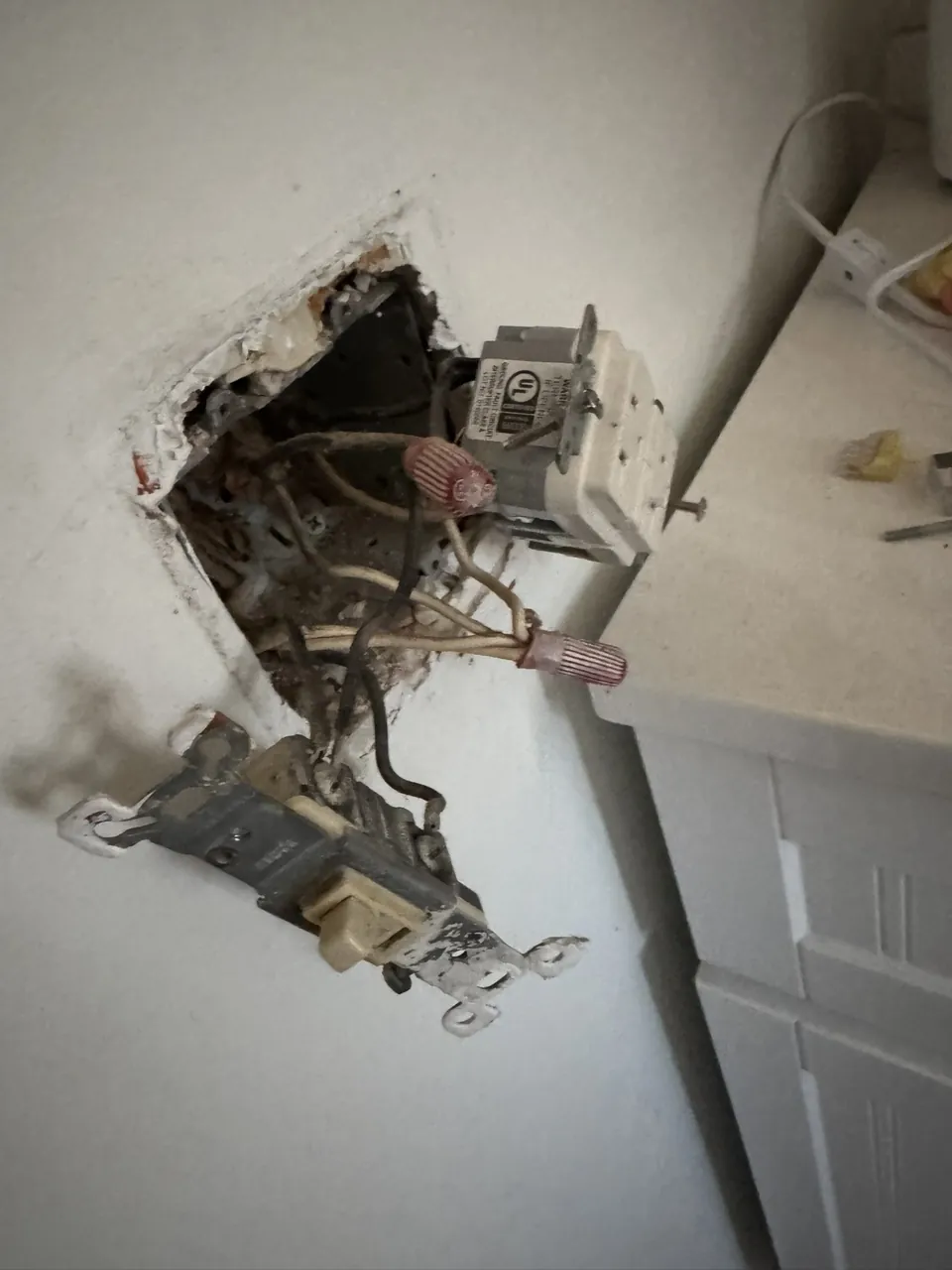 The wall controls opened during installation.