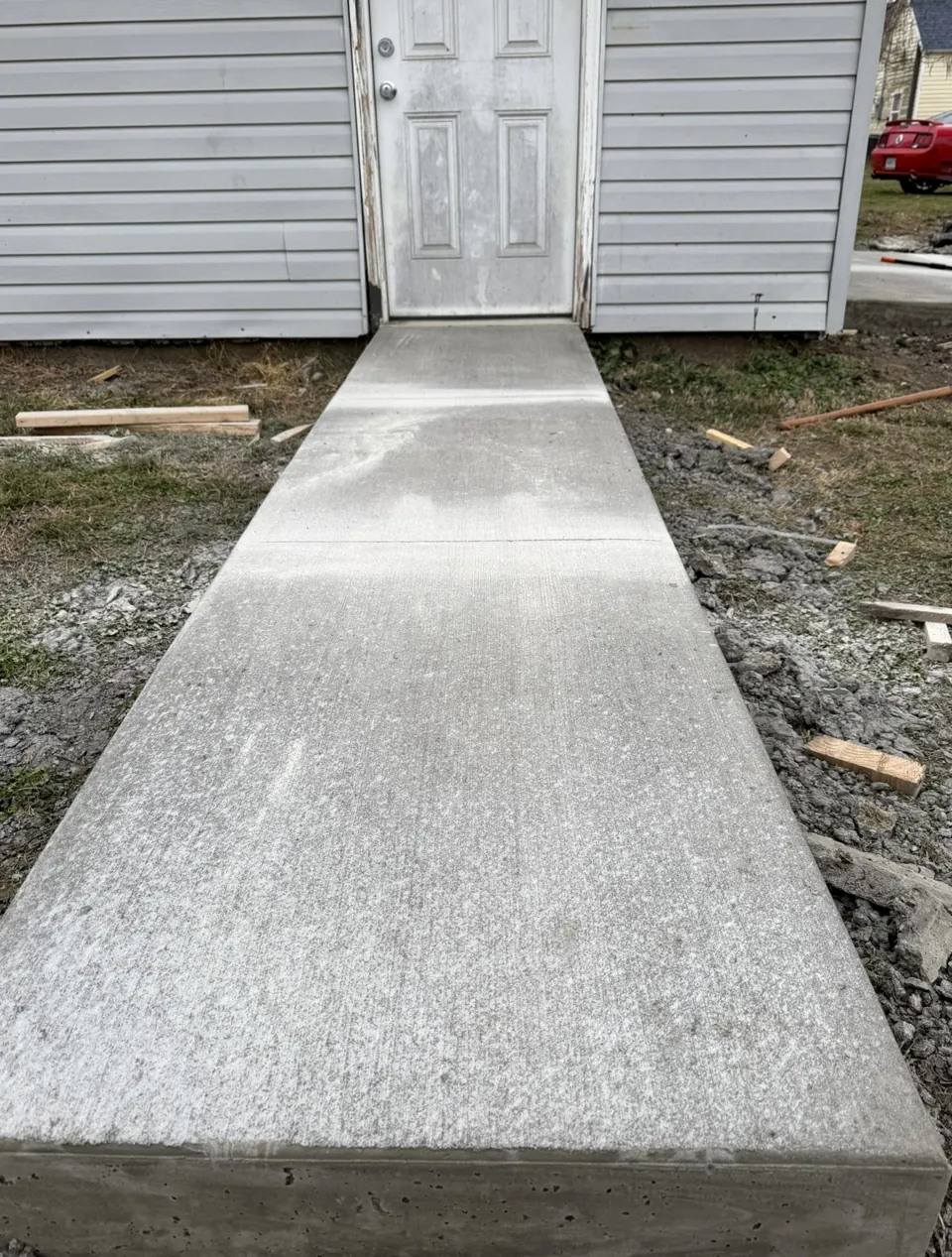 The completed side-entry walkway with saw-cut joints.